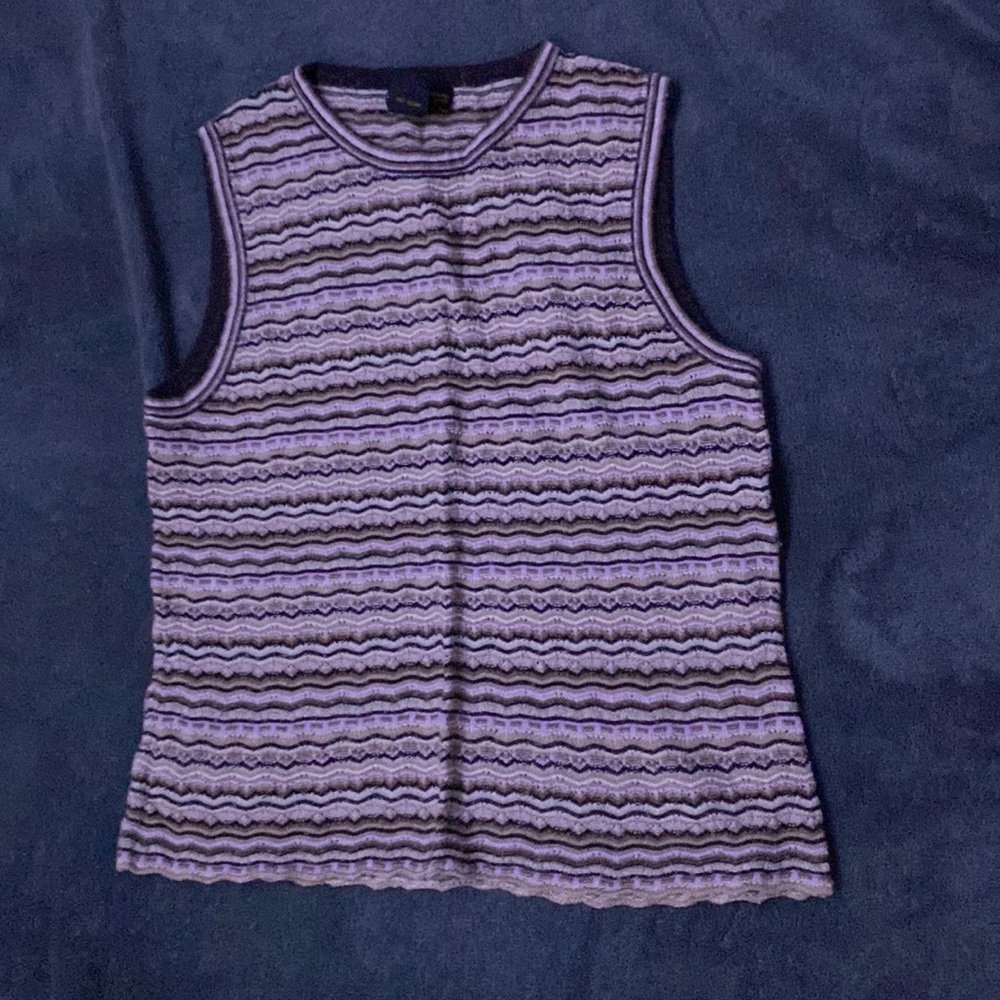 Petite crop top with brown, tan, cream, and pink stripes